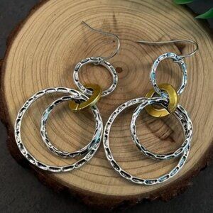 NWOT Bohemian Style Hollow Circle Dangle Earrings - Delicate Silver Plated